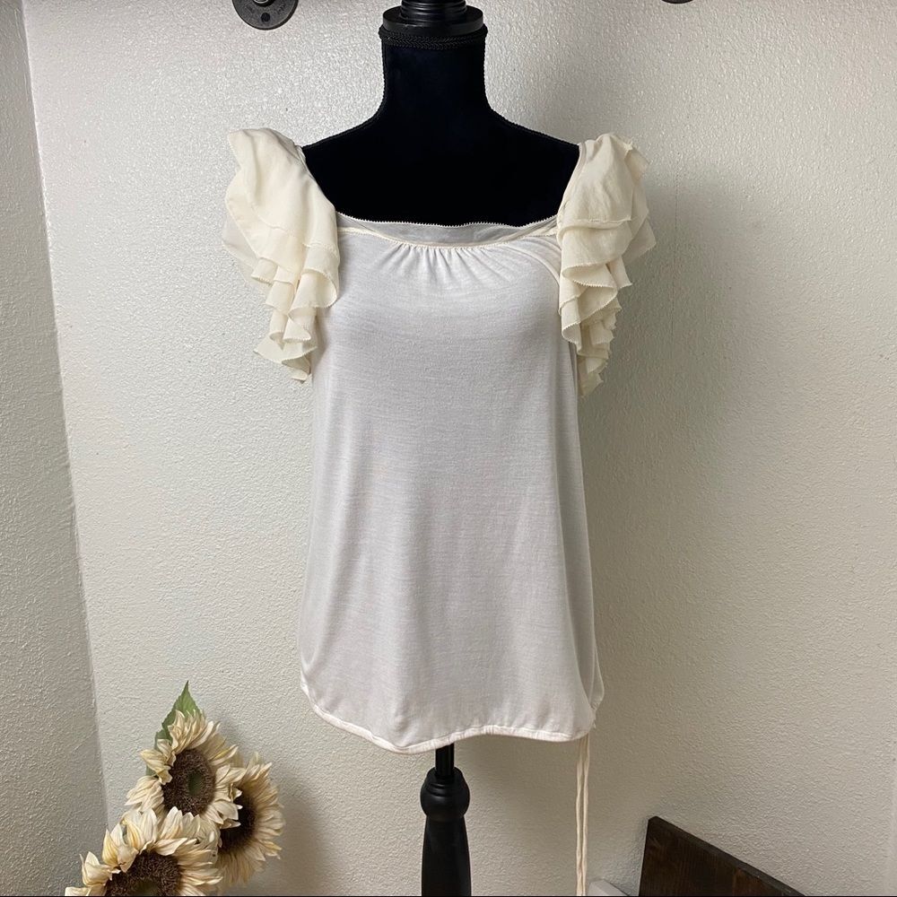 Cute Ruffle Sleeve Top w Tie Waist - Small